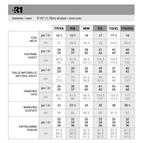 Simons Obey Men's Size Chart