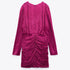 Zara Women Ruched Satin Effect Print Wrap Dress Fuchsia Pink