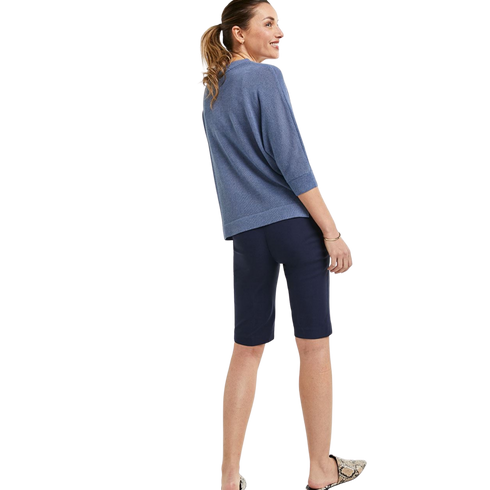 Reitmans Linen Blend Wide V-Neck Sweater Indigo Blue - MGworld