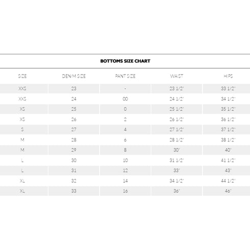 Dynamite Bottoms Size Chart