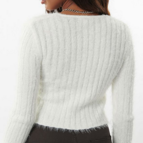 Garage Fuzzy Front-Tie Cardigan Crop Top on Sale, White