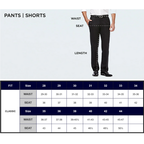Haggar Men's Fit Classic Fit Size Chart