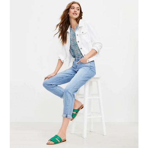 Loft Destructed Super Soft Girlfriend Jeans in Light Vintage Indigo Wash