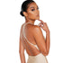 PrettyLittleThing Champagne Bandage Cross Strap Open Back Frill Hem Midi Dress