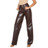 PrettyLittleThing Chocolate Faux Leather Pleat Detail Wide Leg Pant | 6 US