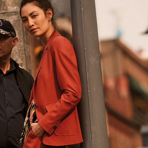 Reitmans Women's Barn Red Linen-Blend Buttoned Blazer