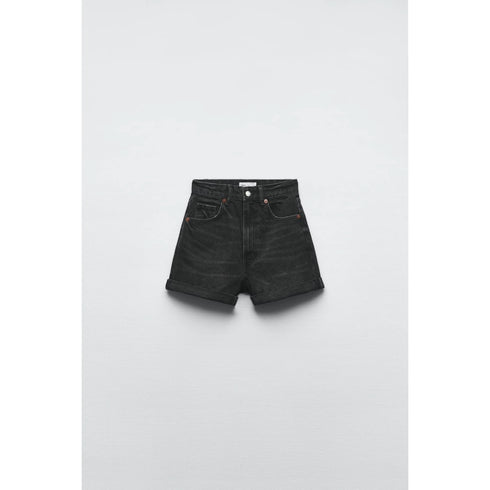 Zara TRF High-Waisted Mom Fit Denim Shorts, Black