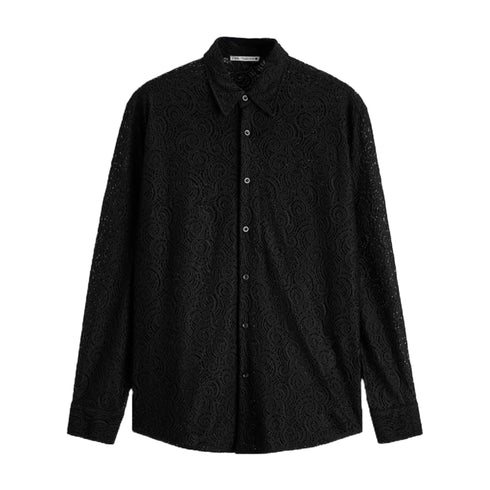 Zara Men's Textured Crochet Black Long Sleeve Shirt | M