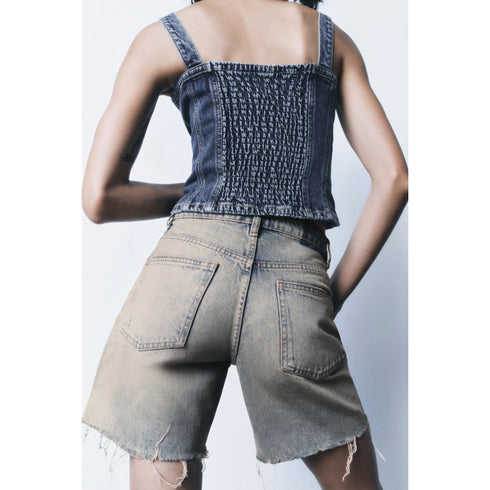 Zara Women's TRF Loose Fit Denim Mid-Rise Shorts
