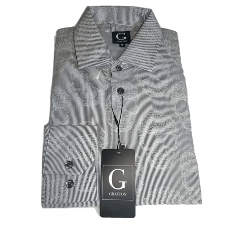 Grafton Slim Fit Stretch Design Print Dress Shirt for Men, Medium - MGworld