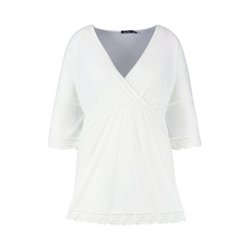 Boohoo Plus White Crochet Lace Trim Beach Dress | 12 US