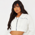 PrettyLittleThing Cream Cropped Embroidered Zip Hoodie