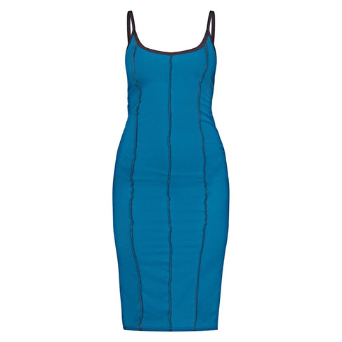 PrettyLittleThing Petrol Blue Ribbed Contrast Stitch Strappy Midi Dress | 4