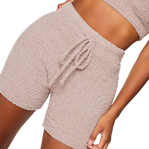 PrettyLittleThing Shape Mocha Fluffy Knit Shorts | S