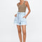 Zara Belted Hi-Rise Paperbag Denim Bermuda Shorts | 4