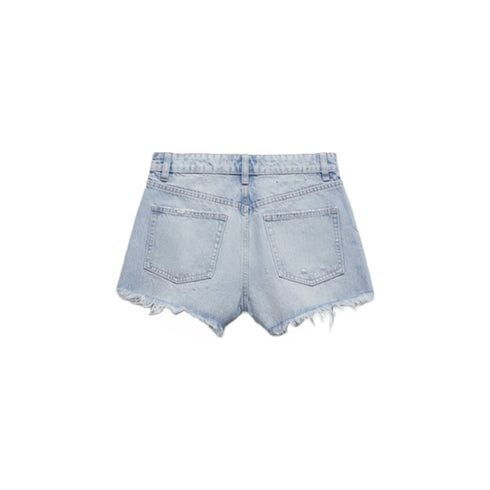 Zara High-Rise Frayed Denim Shorts, Light Blue