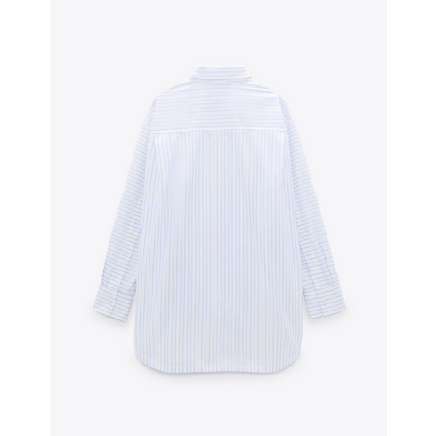Zara Striped Oversized White Shirt With Pocket | S